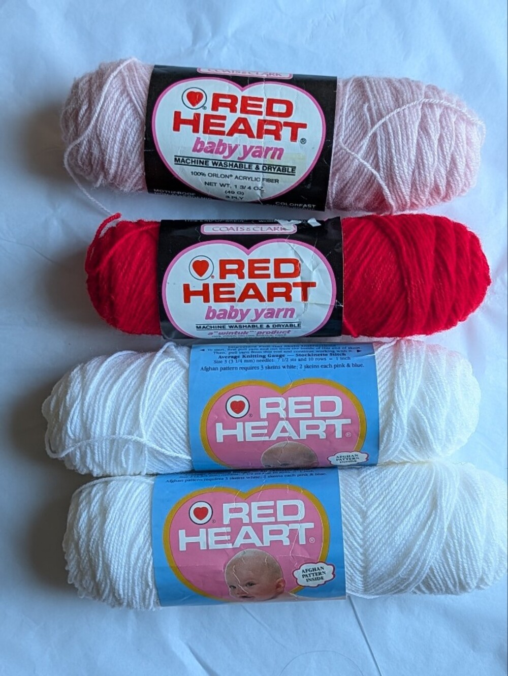 Red Heart Baby Yarn Bundle - White, Red, Pink